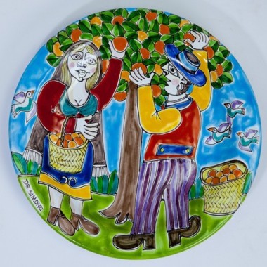 Sicilian handmade Circular Plate Oranges Harvesting DS 25 cm PT25DS-04 Sicilian handmade Circular Plate Oranges Harvesting DS 25 cm PT25DS-04
